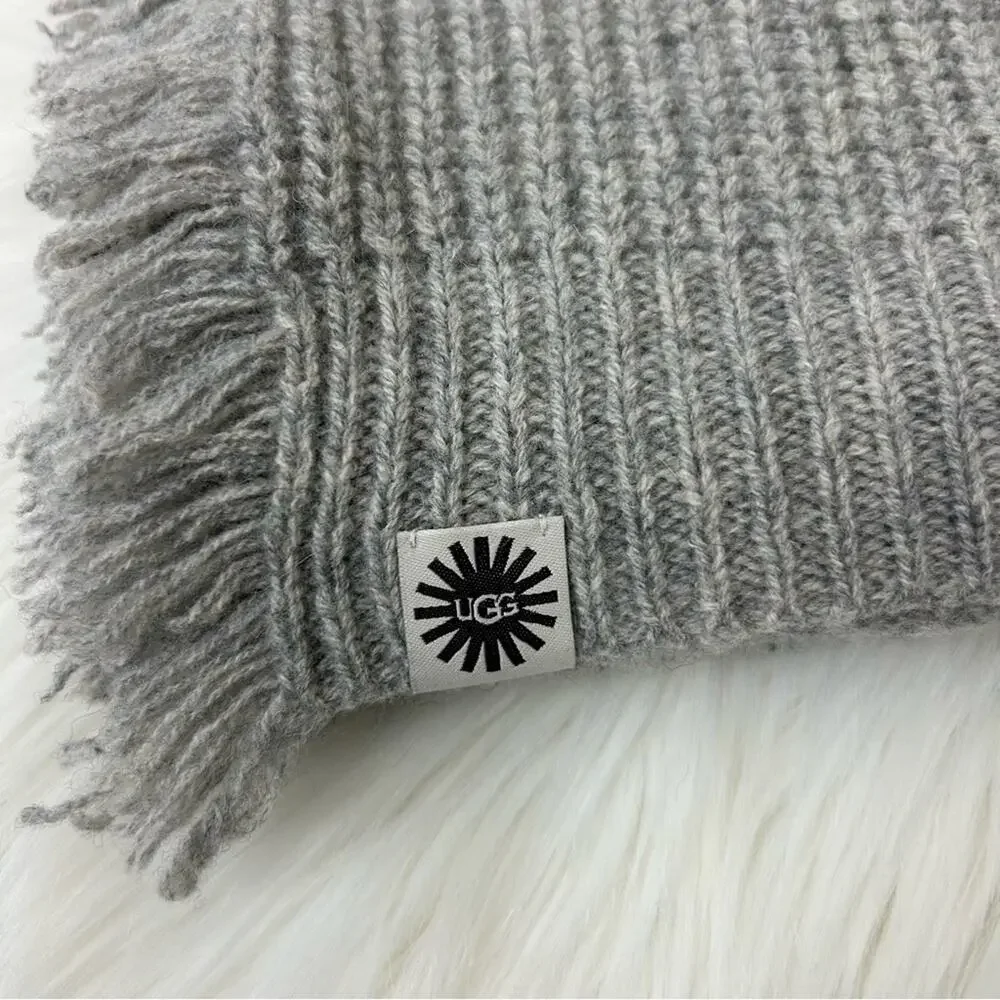 UGG Grey Knit Chunky Oversized Fringe Scarf OS